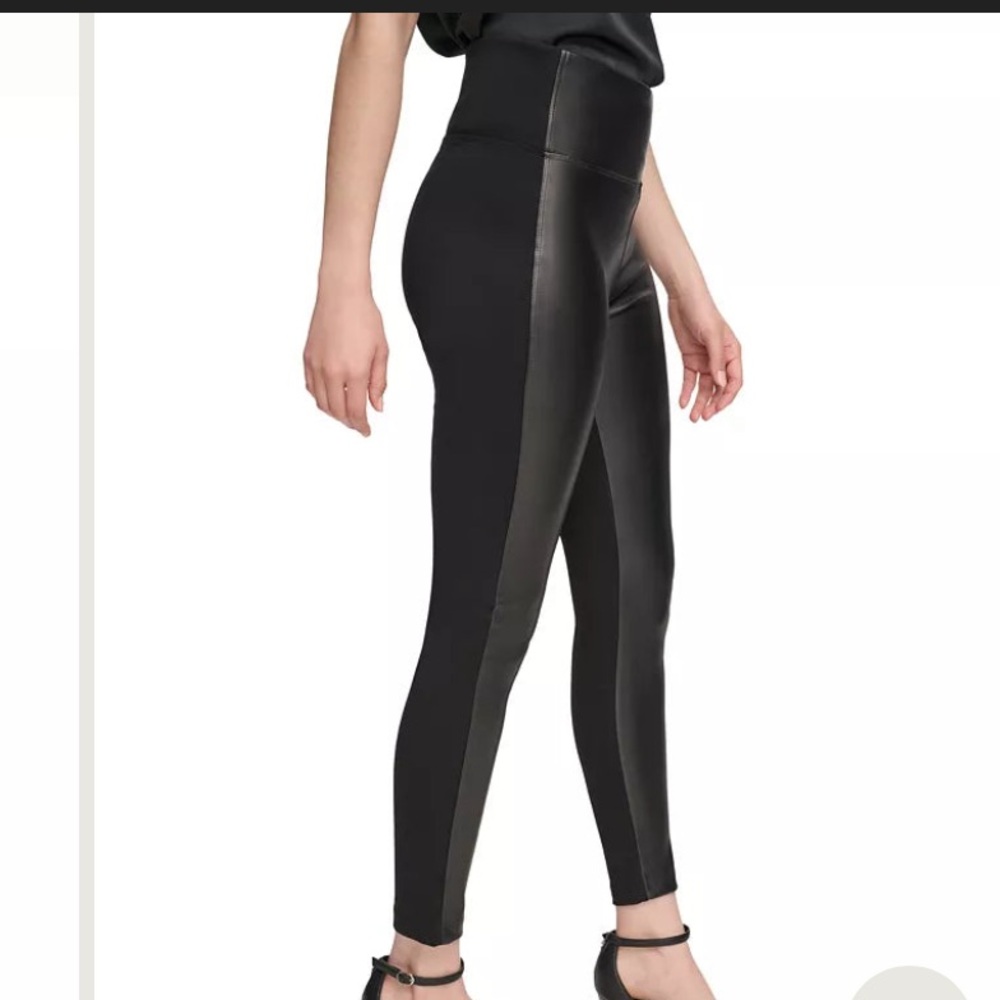 High-Waist Black Faux-Leather Panel Leggings
